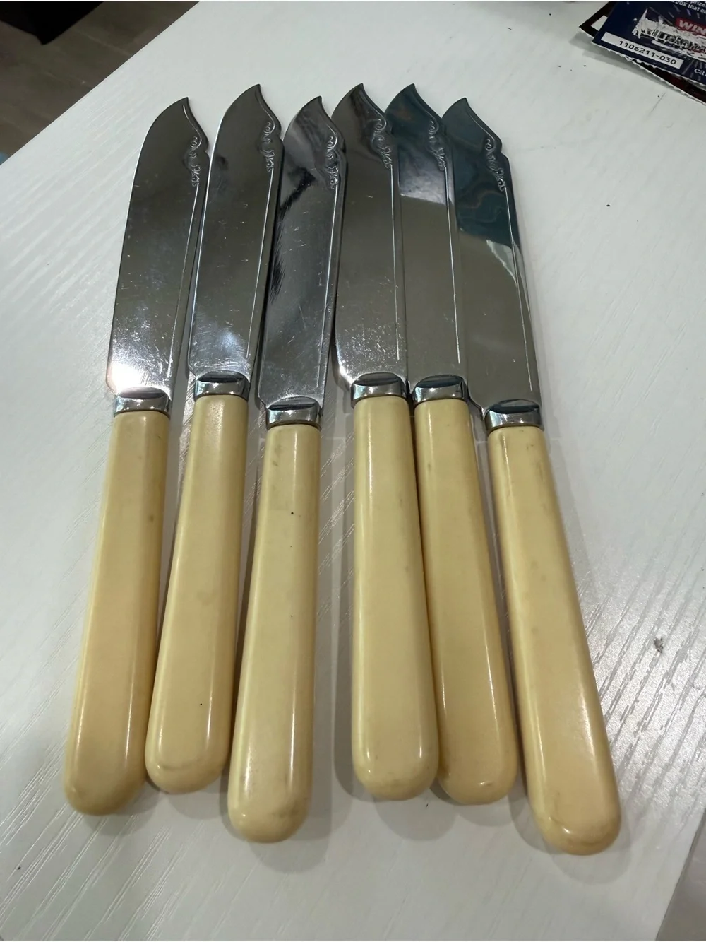 Fish knives Chrome Plated Ivorine Handles Lot of 6 knives 7 1/2 inches